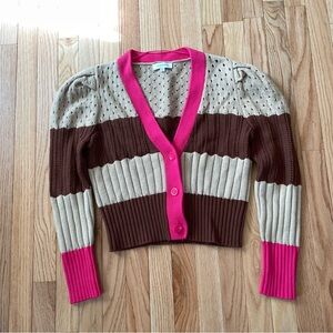 Calligraphie Cropped Colorblock Cardigan Womens Medium Y2K Coquette Brown